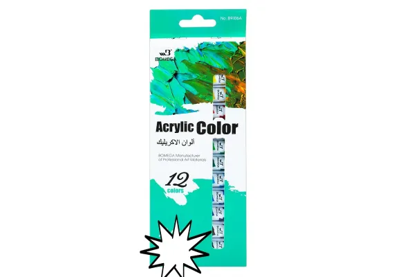 Birotica, papetarie si rechizite Engros - Tempera acrilica Bomei 12 culori x 12ml – set complet pentru pictura si proiecte creative, 