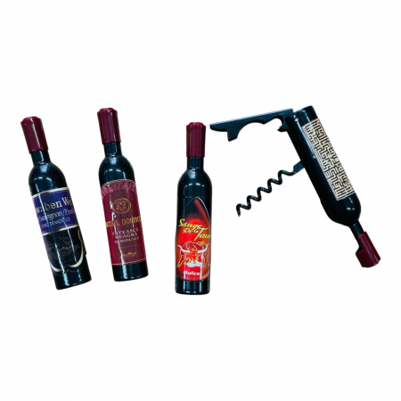 Tirbuson forma sticla de vin 12cm – desfacator creativ si compact, model combinat, ideal pentru cadouri si accesorii bar,  [1]