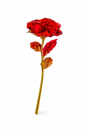 Trandafir decorativ rosu cu tulpina aurie in cutie 26x9x6 cm, cadou primavara [1]