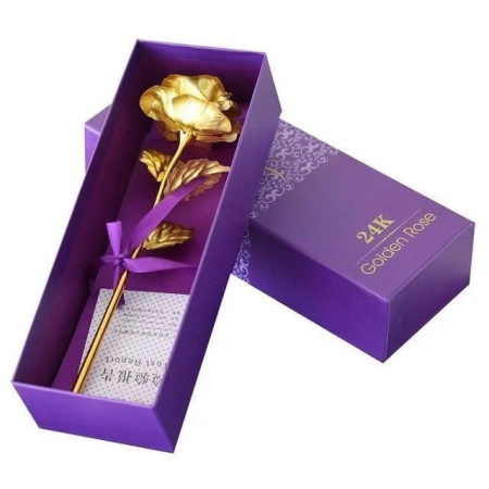 Trandafir decorativ auriu in cutie eleganta, cadou premium cu punguta inclusa [1]