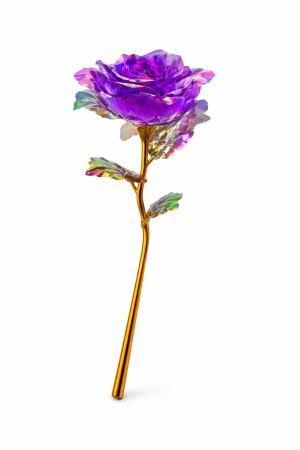 Trandafir decorativ mov cu tulpina aurie in cutie 26x9x6 cm, cadou primavara elegant [1]