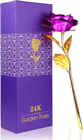 Aranjamente florale si cadouri - Trandafir decorativ mov in cutie eleganta, cadou premium cu punguta inclusa