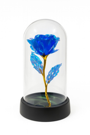 Trandafir Etern in Cupola Plastic 15 cm Lumini LED – Albastru Baterii Incluse Cutie Cadou [1]