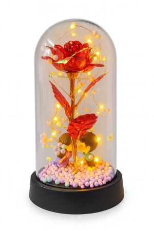 Trandafir Etern Rosu in Cupola Plastic 20 cm Lumini LED – Figurine Indragostiti Baterii Incluse Cutie Cadou [1]