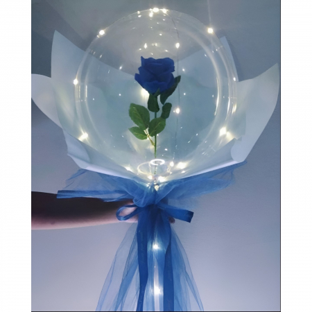 Trandafir in Balon LED cu Lumini, , Tip Buchet, Diametru 35 cm, Albastru [3]
