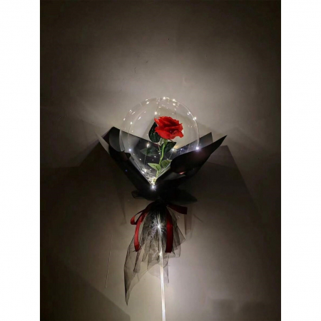 Trandafir in Balon LED cu Lumini, , Tip Buchet, Diametru 35 cm, Rosu [3]