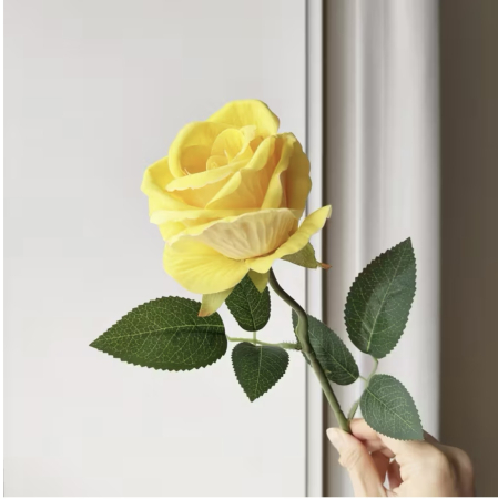 Articole pentru Casa Engros - Trandafir galben artificial premium din matase – aspect natural, 45 cm, floare decorativa eleganta pentru cadouri si aranjamente