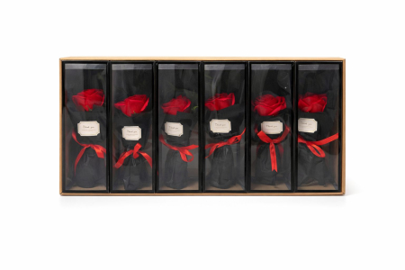 Trandafir Spuma Rosu in Cutie Decorativa Neagra Transparenta 26cm [3]