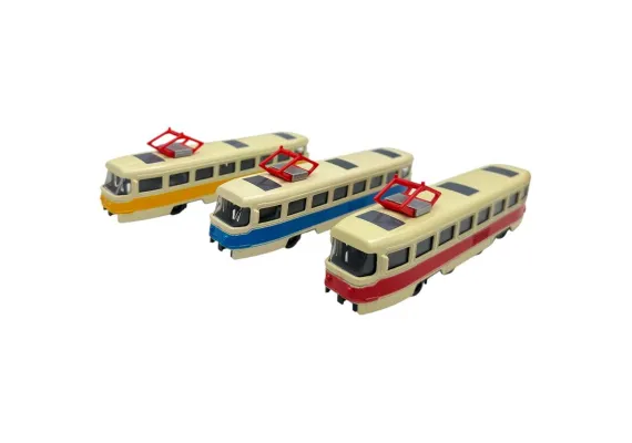 Masinute, avioane, tancuri Engros - Troleibuz de jucarie cu sunete si lumini 18.5 cm – model colorat realist pentru copii pasionati de mijloace de transport, 