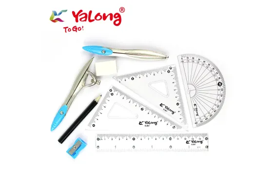 Truse geometrie, compasuri și rigle Engros - Trusa geometrie Yalong 8 piese in cutie metalica – set complet pentru scoala si activitati tehnice, 
