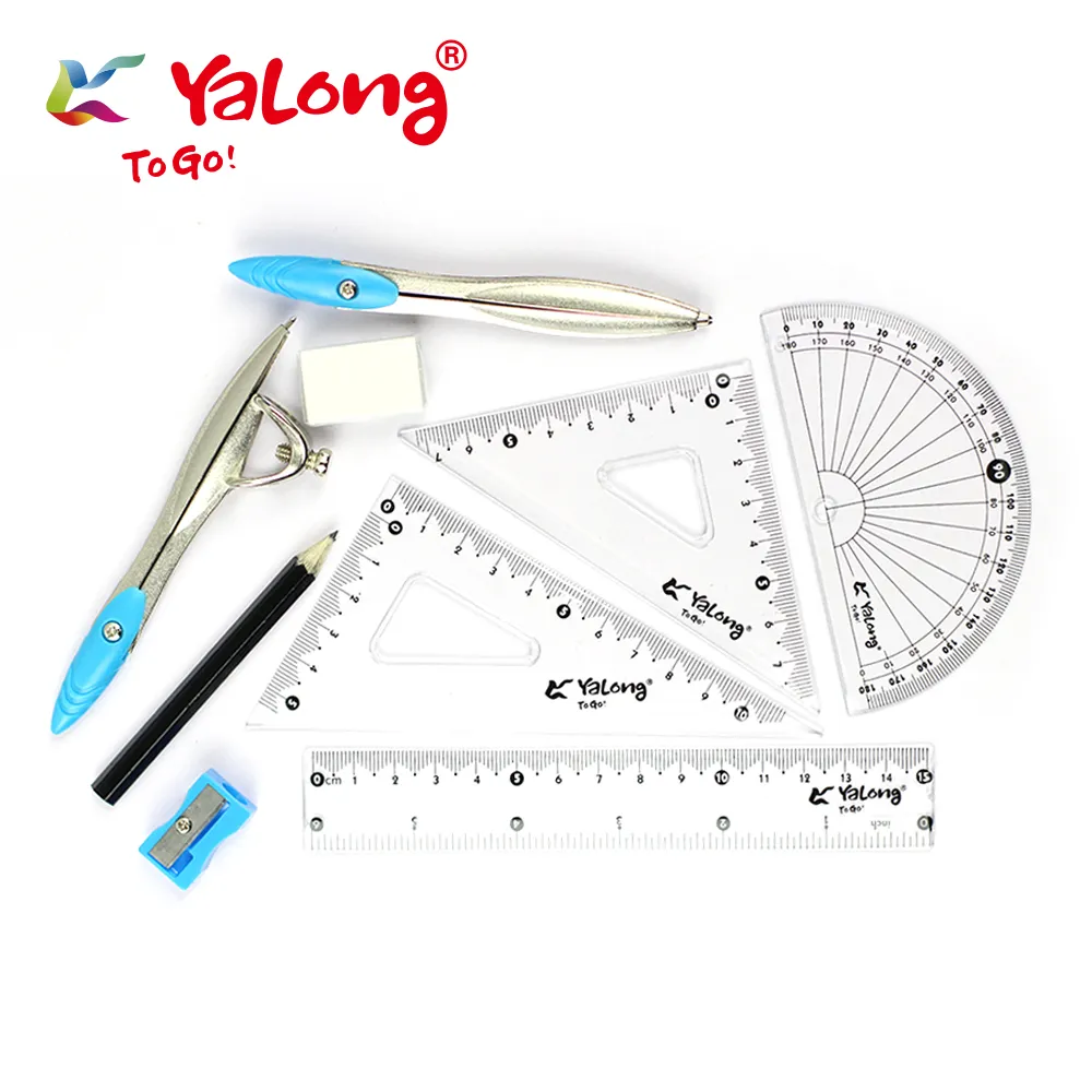 Trusa geometrie Yalong 8 piese in cutie metalica – set complet pentru scoala si activitati tehnice,  [1]