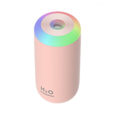 Articole pentru Casa Engros - Umidificator, H2O, cu Difuzor de Aroma, Lumina de Noapte LED in 7 Culori, Zgomot Redus, 14.7x7.2cm, 350mL, Culoare Roz