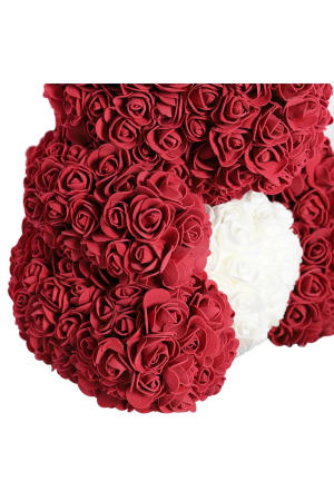 Ursulet decorativ Bordo cu inimioara alba 23cm din trandafiri spuma si cutie cadou cu panglică [1]
