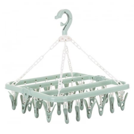 Curatenie, Organizare si Depozitare Engros - Uscator de rufe , 32 de cleme, Plastic, Pliabil, rotire 360 grade, 32x32 cm, Verde