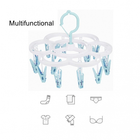 Uscator de Rufe Suspendat , cu 16 Carlige, Rotire 360 Grade, Mateiral Plastic, Usor de Depozitat, Multifunctional, 26 x 21 cm, Albastru [2]
