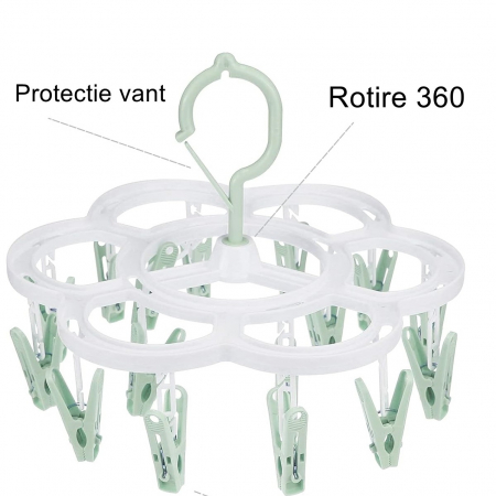 Uscator de Rufe Suspendat , cu 16 Carlige, Rotire 360 Grade, Mateiral Plastic, Usor de Depozitat, Multifunctional, 26 x 21 cm, Verde [2]