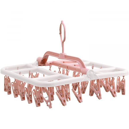 Curatenie, Organizare si Depozitare Engros - Uscator de Rufe Suspendat , cu 40 Carlige, Rotire 360 Grade, Protectie Vant, Pliabil, Patrat, Mateiral Plastic, Usor de Depozitat, Multifunctional, 36 x 24 cm, Alb/Roz