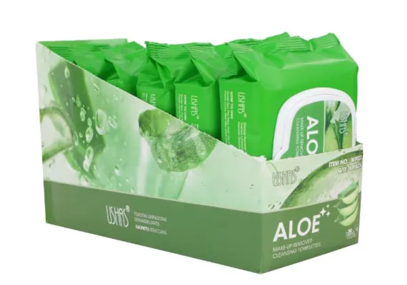 Ingrijire personala si cosmetice Engros - USHAS Aloe Vera Make-Up Remover Cleansing Towelettes – Șervețele Demachiante cu Aloe Vera pentru Curățare Delicată, 30 Bucăți 