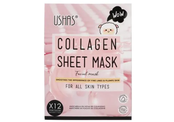Ingrijire personala si cosmetice Engros - USHAS Collagen Sheet Mask – Mască de Față cu Colagen pentru Toate Tipurile de Ten, Netezește și Revitalizează Pielea 