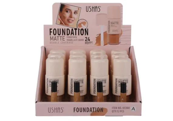Baza si fond de ten Engros - USHAS Foundation Matte Double Coverage 24H – Fond de Ten Matifiant cu Acoperire Dublă și Rezistență de 24 de Ore, 18g 