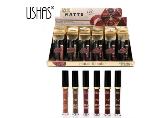 Produse pentru Buze En-gros - USHAS Matte Lip Color Lip Gloss & Lipliner – Ruj Mat cu Gloss și Creion pentru Contur Perfect, 2in1 