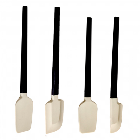 Articole pentru Casa Engros - Ustensile de Bucatarie, , Set din 4 bucati, din Silicon si Lemn, Spatule de Diferite Dimensiuni, Termo rezistente, Antiaderente, Instrument de Amestecat in Bucatarie, Alb-Negru