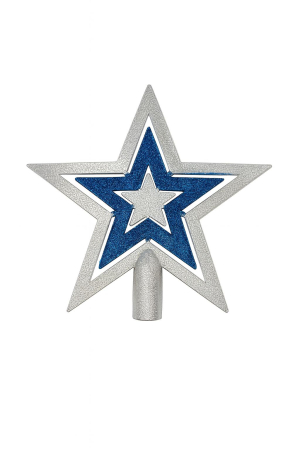 Decoratiuni de Craciun Engros - Varf Brad Craciun Stea Argintie Albastru – Design Modern Dublu Strat 15cm