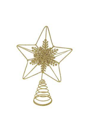 Decoratiuni de Craciun Engros - Varf Brad Craciun Steluta Aurie Delicata – Finisaj Sidefat cu Sclipici – Prindere Spirala 20x13cm