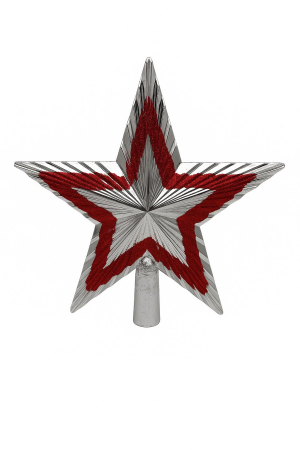 Decoratiuni de Craciun Engros - Varf brad stea argintie cu model rosu pentru decoratiuni Craciun, 19.5x19.5cm