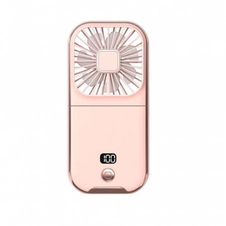 Ventilator Portabil , 3 in 1, de Mana, de Gat, de Birou, 16.7 x 8 x 1.9 cm, 3 Trepte de Viteza, Incarcare USB, Pliabil, Afisaj Digital, Suport Telefon, Roz [1]