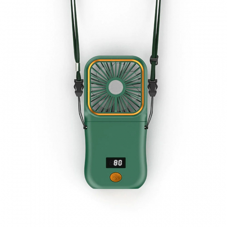 Ventilator Portabil , 3 in 1, de Mana, de Gat, de Birou, 16.7 x 8 x 1.9 cm, 3 Trepte de Viteza, Incarcare USB, Pliabil, Afisaj Digital, Suport Telefon, Verde [1]