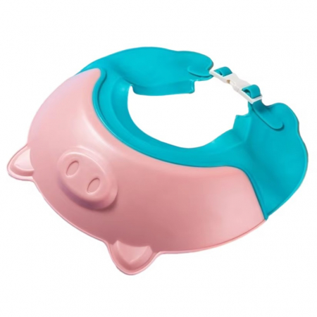 Articole pentru Casa Engros - Viziera de Protectie Baie Pentru Copii, Fippy, Model Purcelus, Dimensiune ajustabila, Durabil, Usor de curatat, Impotriva Samponului, pentru Ochi si Urechi, TPE+PP, 23x23 cm, Roz