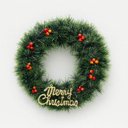 Coronite - COROANA DECORATIVA CRACIUN VERDE CU BOABE SI MERRY CHRISTMAS, 30cm