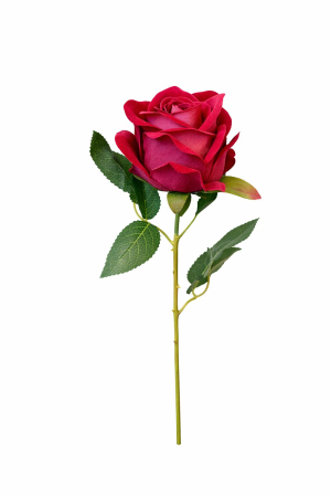 Idei de Cadouri - Trandafir artificial visiniu cu petale catifelate si frunze 46 cm calitate superioara