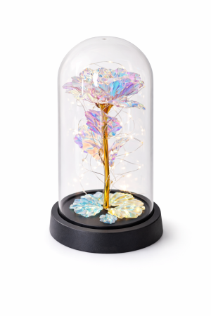 Cupole cu flori din plastic - Trandafir Etern Crystal Love – Cupola Plastic cu LED, Simbolul Iubirii Eterne