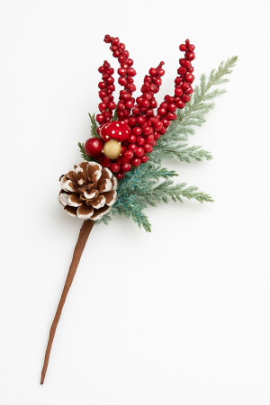 Articole pentru Craciun - DECORATIUNE CRACIUN CRENGUTA CU CON BOABE ROSII SI CIUPERCUTA, 33CM