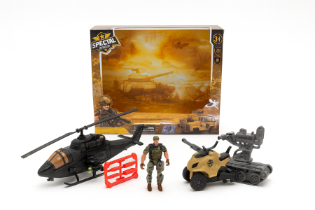 Vehicule, masinute, avioane, tancuri - Set Jucarii Militari Special Combat cu Elicopter, ATV si Soldat – 27x23 cm
