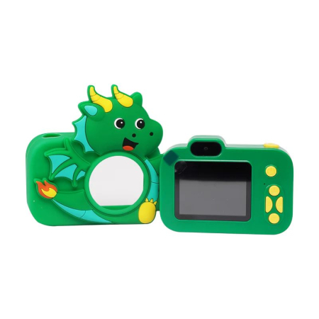 Console si aparate foto - Camera foto digitala pentru copii 4800 MP, 8x zoom, model dragon verde, 11.5x11.5cm