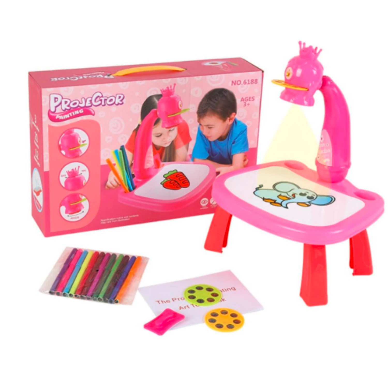 Jocuri si Jucarii - Proiector de Desen pentru Copii – Masa de Pictura, Sabloane, Markere, 3+ ani