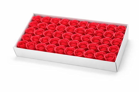 Aranjamente florale - Set 50 Trandafiri de Sapun Parfumati in Cutie Eleganta Cadou 44x23 cm Rosu