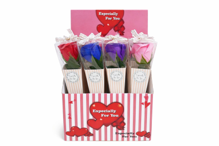 Aranjamente florale - Set 12 trandafiri de sapun parfumati, ambalati individual, mix color, 33cm