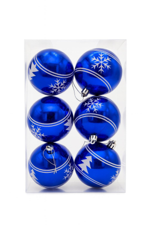 Globuri - Set 6 globuri albastre lucioase cu model argintiu – ornamente pentru bradul de Craciun, 23x15.5x7.5cm