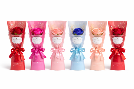 Aranjamente florale - Set 6 flori artificiale cu ambalaj cadou Best Wishes, multicolor, 28.5 x 11 cm