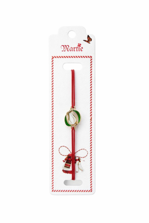 Bratara Martisor - Set 24 Bratari Martisor cu Lalea Alba si Frunze, Snur Rosu Elastic, 12x3 cm