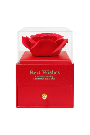 Aranjamente florale - Trandafir Rosu Sapun Luxury in Cutie cu Sertar, Cadou Elegant Premium 10x8x7 cm