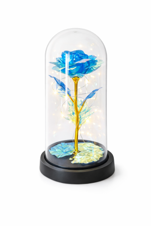 Cupole cu flori din plastic - Cupola decorativa premium cu trandafir albastru LED, design elegant, 20x11 cm