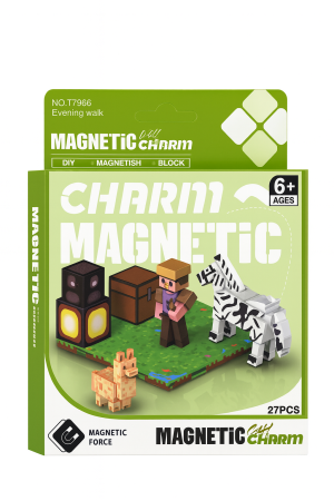 Jocuri de constructie si puzzle-uri - Set Magnetic Blocuri – Evening Walk, 27 Piese, 17 x 13 cm