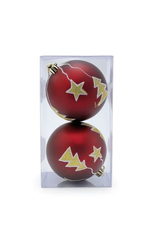 Articole pentru Craciun - Set 2 globuri Craciun rosu cu decor auriu, 19.5x10x10cm