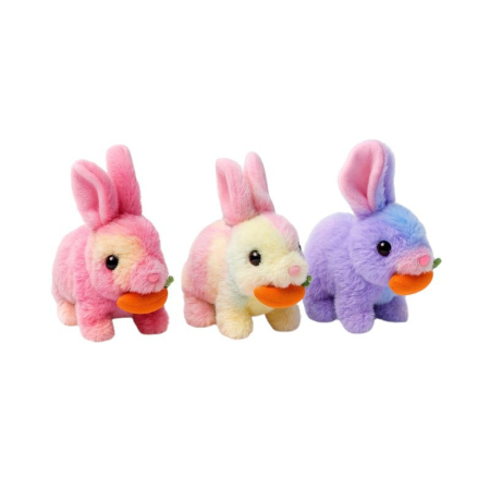 Jocuri si Jucarii - Set de 3 Iepurași interactivi de pluș cu baterii, merge și scoate sunete pentru copii