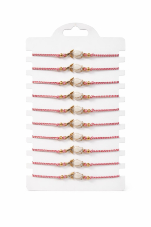 Bratara Martisor - Set 12 Bratari Martisor cu Boboc de Floare Alb, Snur Rosu Reglabil, Accente Aurii, 20x11 cm